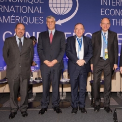 The International Economic Forum of the Americas. The Conference of Paris in the OECD in Paris. Hashim Thaci, Pierre Gattaz, Enrico Letta, Jean Charest, James McCormack